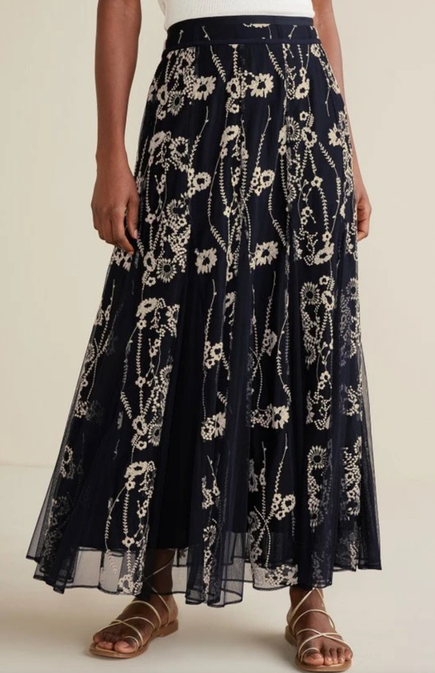 NWT SOFT SURROUNDINGS BLACK LEATRICE EMBROIDERED FLORAL MESH BOHO MAXI SKIRT 2X